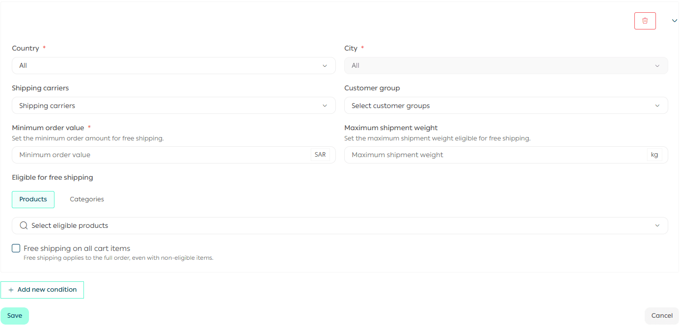 Setting up free shipping in your store