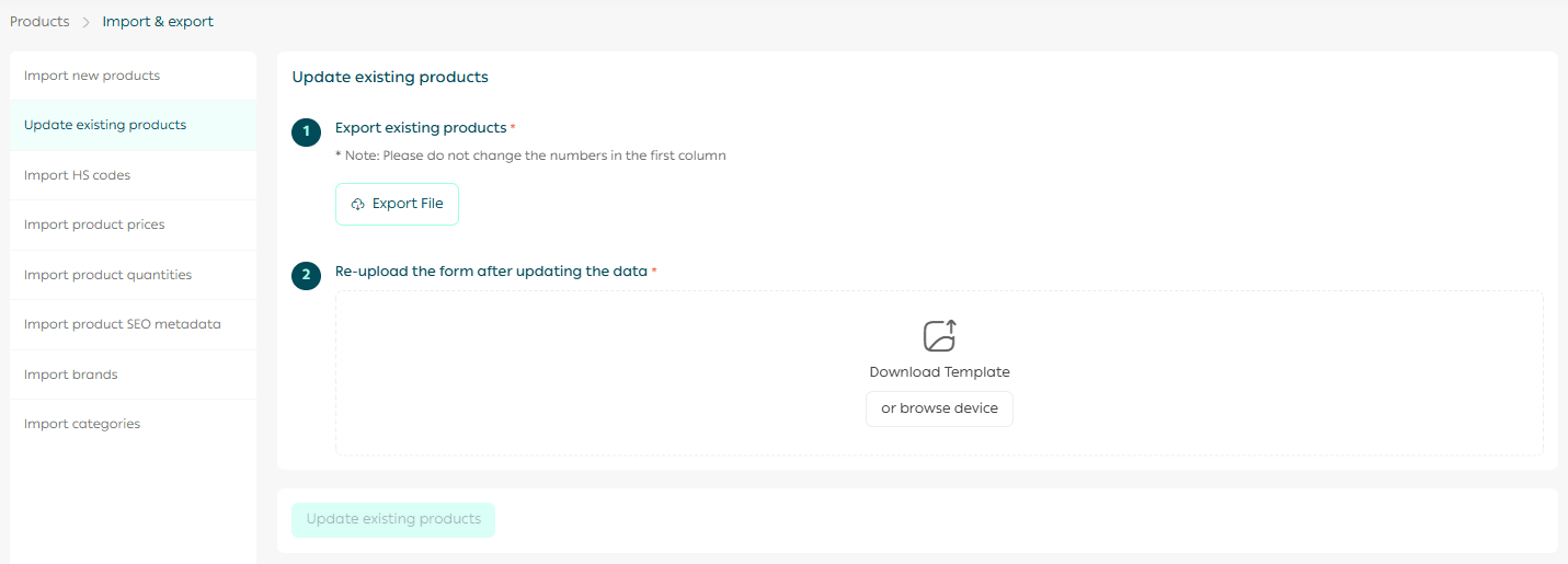 Importing and updating products
