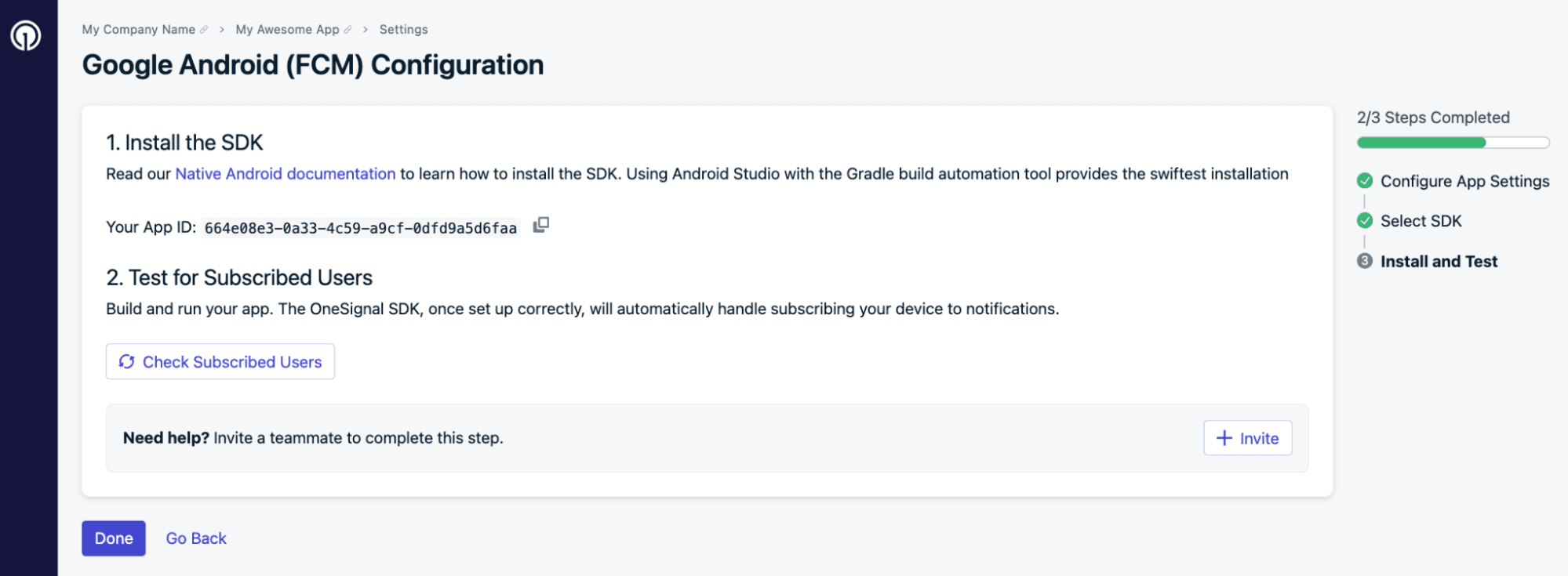 Connecting OneSignal for push notifications