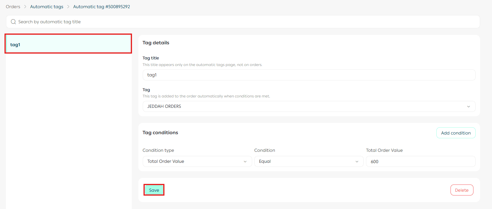 Automatic order tags