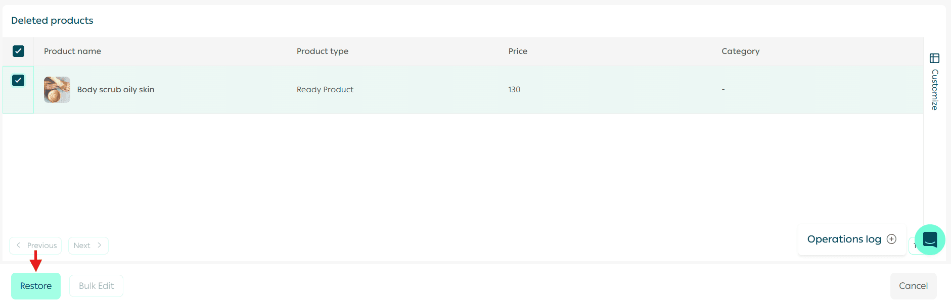 View and restore deleted products