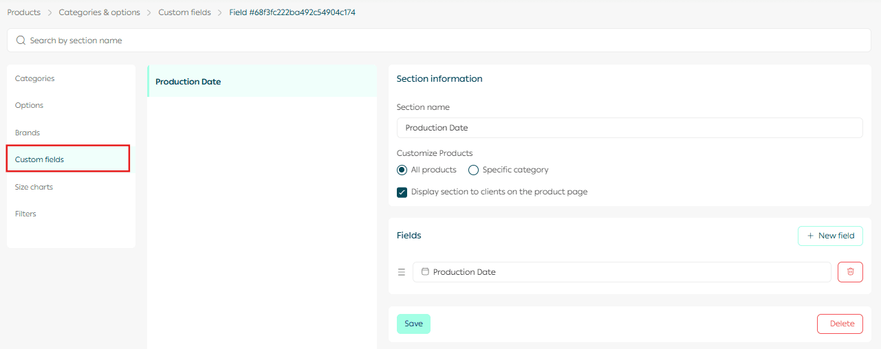 Managing custom product fields